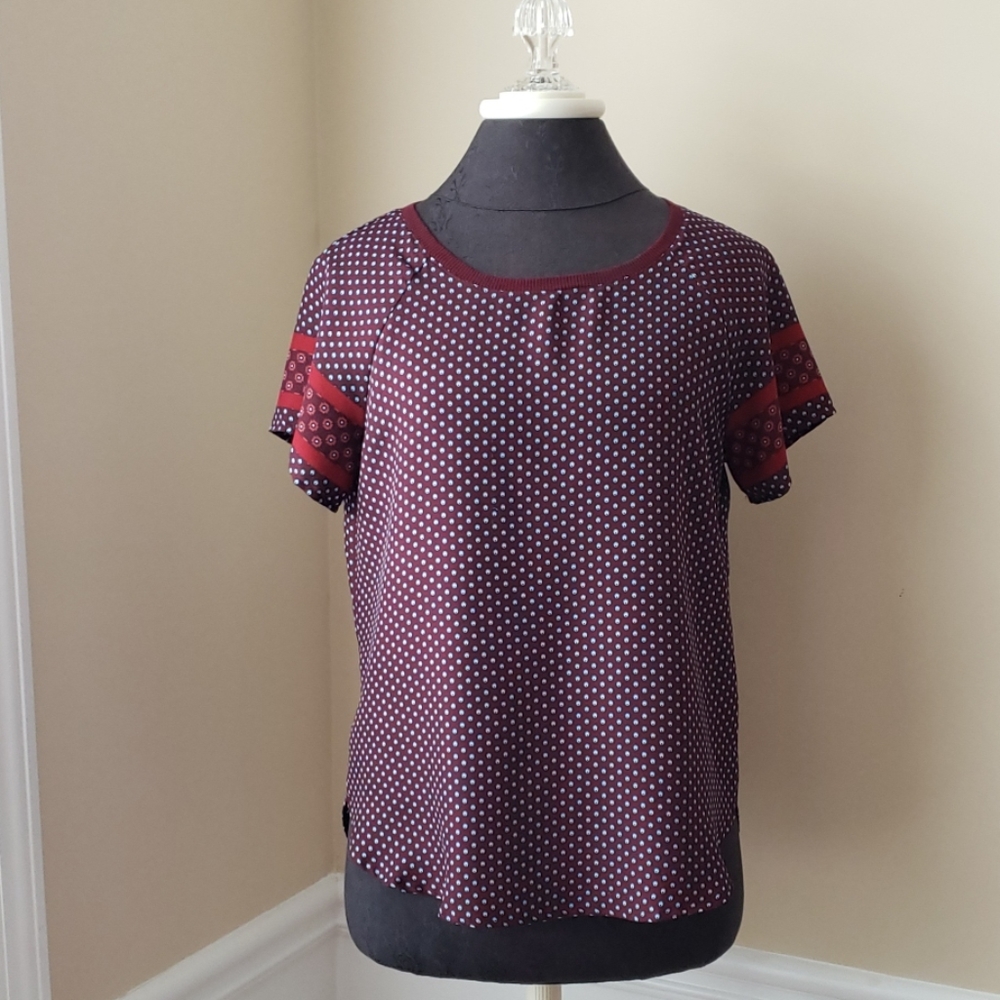 Ann Taylor Size Small Petite Burgandy Top Blouse